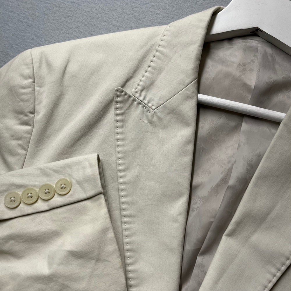 Mens Beige 100% Cotton Two-Button Blazer Sport Coat Size Medium Pick Stitching